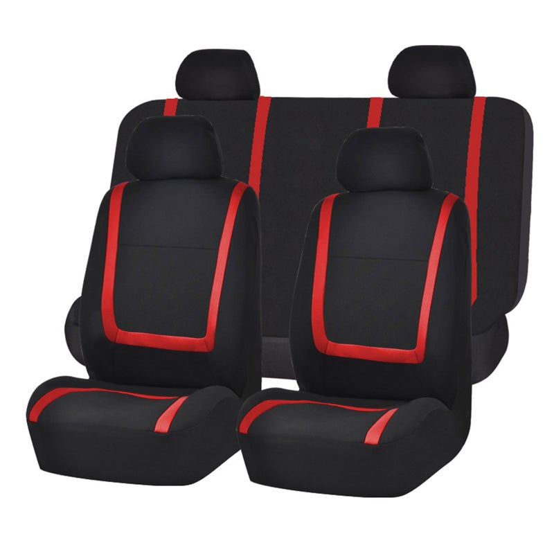 FH Group Car Seat Covers Full Set Cloth - Universal Fit Automotive Seat Covers, Low Back Front Seat Covers, Solid Back Seat Cover, Washable Car Seat Cover for SUV, Sedan and Van Red - Image 1